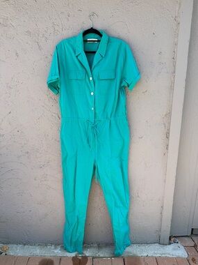 Rachel Antonoff Teal Short-Sleeve Utility Jumpsuit